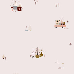 modern boho hygge minimalism. merry christmas and new year. winter stickers for design. vector set of christmas elements.