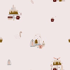 Fototapeta premium modern boho hygge minimalism. merry christmas and new year. winter stickers for design. vector set of christmas elements.