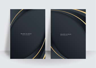 Modern gold and black luxury cover background design template set for business. Vector design for notebook cover, business poster, brochure template, magazine layout