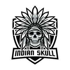 Indian skull design element for logo, poster, card, banner, emblem, t shirt. Vector illustration