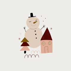 modern boho hygge minimalism. merry christmas and new year. winter stickers for design. vector set of christmas elements.