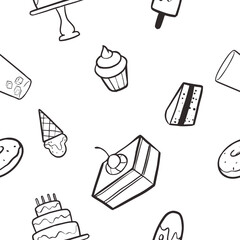 Black and white cake and ice cream vector seamless pattern