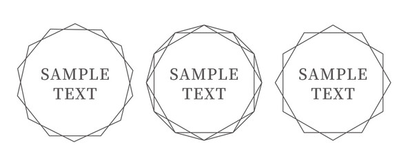多角形、幾何学的な図形のフレーム、背景素材のイラストセット　黒色バージョン