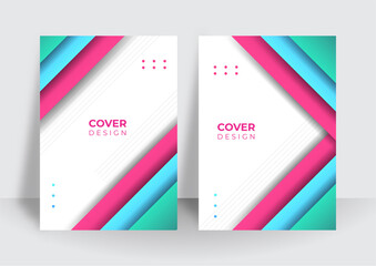 Fototapeta premium Abstract colorful pink green geometric cover design background for business minimal trendy style. Modern booklet brochure colourful abstract cover template set with abstract background