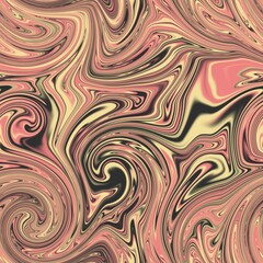 Seamless twirly swirly abstract liquid marble surface pattern design for print. High quality illustration. Trendy marbled fluid paint on water background. Funky expressive psychedelic swirl of paint.