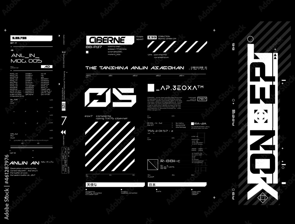 Fototapete loading the code. cybernetics. punk. ui diagrams, punk cybernetics text, panel with text and numbers