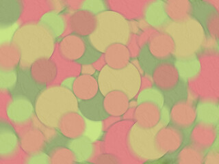 Circles in motion. Background from a heap of circles. Colored mugs from green, yellow and red. Abstract graphics from objects. The picture looks like a bunch of lying coins. The texture is round.