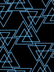 Abstraction from triangles. Blue lighting. Cyberpunk style, matrix. Neon shapes. Background from triangles. Print . The shapes of the triangles together form other shapes. Looping of figures.