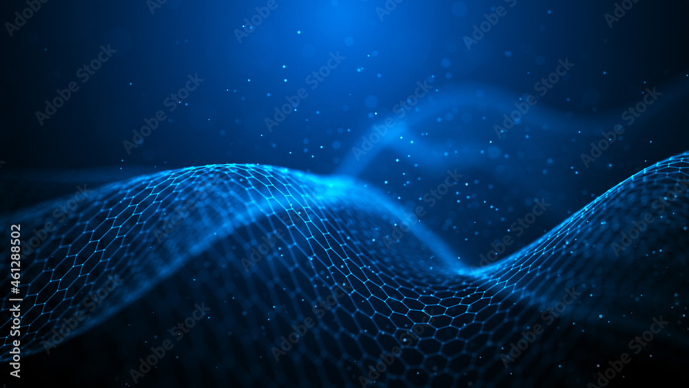 Wall mural abstract wave of connected hexagons. futuristic polygonal background. artificial intelligence. big d