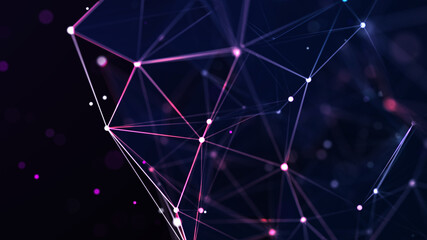 Network structure triangles background with dots and lines. Futuristic polygonal background. Artificial intelligence. Big data technology .3d rendering.