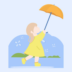 little girl with umbrella logo mascot template