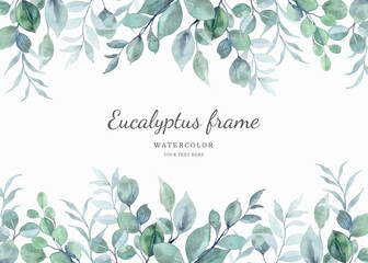 Watercolor eucalyptus leaf frame background - obrazy, fototapety, plakaty