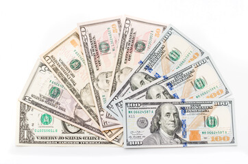 Money US dollars banknotes, a lot of different money. Bitcoin exchange for dollar inflation. Worldwide cryptocurrency and digital payment system. Availability