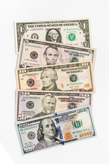 Money US dollars banknotes, a lot of different money. Bitcoin exchange for dollar inflation. Worldwide cryptocurrency and digital payment system. Availability