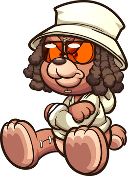 Pouting Teddy bear with fisherman hat and sunglasses. Vector clip art illustration with simple gradients. All on a single layer.
