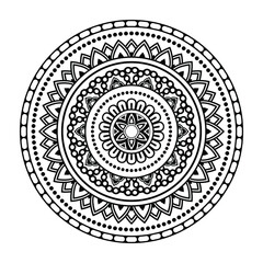 Isolated mandala in vector. Round pattern in white and black colors. Decorative element