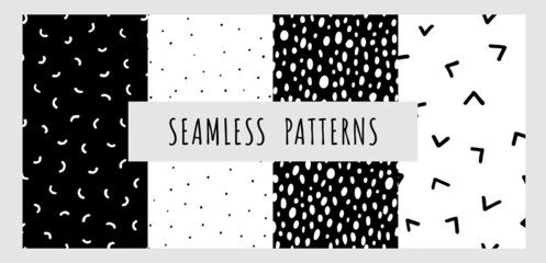 Vector set with polka dot texture. Abstract geometric patterns. Hand drawn texture for print, textile, packaging. Black and white background. Vector illustrations. © Anastasia