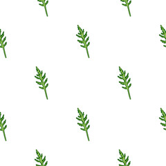 Seamless pattern bunch arugula salad on white background. Simple ornament with lettuce.
