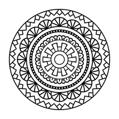 Isolated mandala in vector. Round pattern in white and black colors. Design for card and coloring books