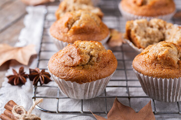 Homemade autumn cakes or muffins with nuts and spices