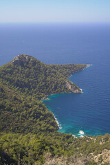 Magnificent mesmerizing view of the mediterranean sea and mountains in the south of Turkey, top view