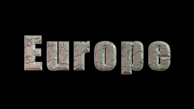 Stone or concrete title Europe erodes cracks and is covered with moss. Decay, decline, stagnation concept. Prorez with alpha, easy to place on any background.