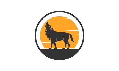 Wild wolf and sunset vector logo