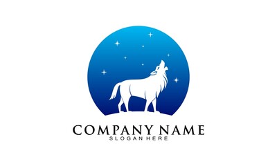 Wolf in the night vector logo