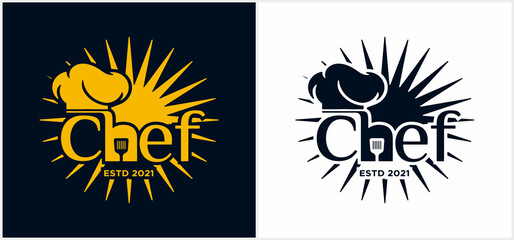Kitchen chef handwritten chef logo wordmark logo template with chef hat logo design icon symbol