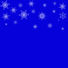 Vector pattern with snowflakes on blue. New Year or Christmas background. Design element. Card. Place to add text
