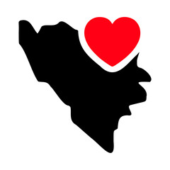 Bosnia and Herzegovina map and heart symbol glyph icon