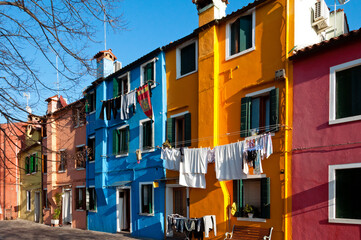 Europe. Italy. Veneto. Burano. Coloured houses of the village of Burano