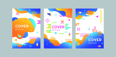 A set of bright Memphis-style covers. Vector illustration.