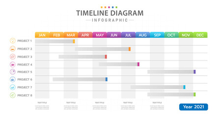 Infographic template for business. Monthly modern Timeline Gantt chart with table, presentation vector infographic. - obrazy, fototapety, plakaty