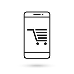 Mobile phone flat design with shopping cart sign.