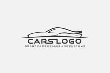 white car silhouette in black background . cars logo design for business related to automotive industry, web icon, automotive review, technology and transportation logo design template
