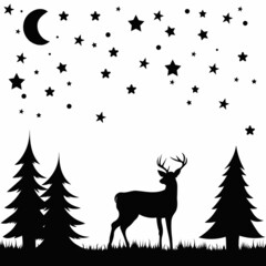 deer in the forest black silhouette on a white background