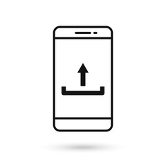 Mobile phone flat design with upload icon sign.