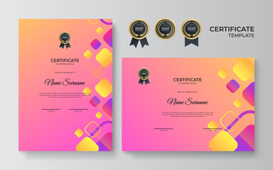 Modern colorful geometric certificate template with vibrant contrast color and abstract background