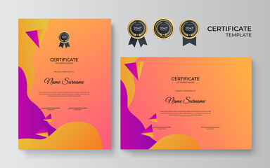 Modern colorful geometric certificate template with vibrant contrast color and abstract background