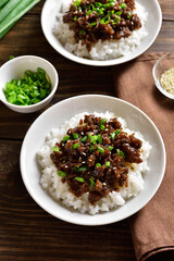 Korean ground beef and rice bowls