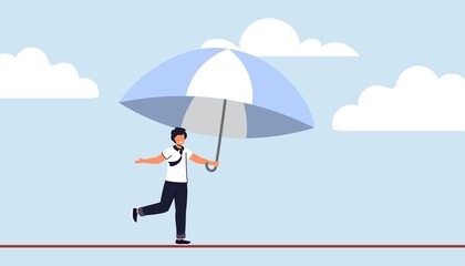 Obraz premium Business or investment risk protection, challenge, danger and difficulty to overcome to success in work and career concept Man walking on tight rope symbol vector illustration Assessment and control