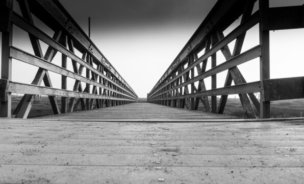 Bridge in Rodeo Beach in San Francisco, black and white photography
