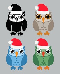 vector black and white and colorful owl icons