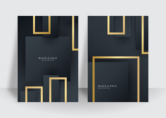 Gold lines on black background for cover design template