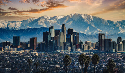 Los Angeles with snowcapped mountains