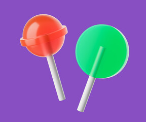 Cartoon Lollipop group red and green. Simple 3d render illustration