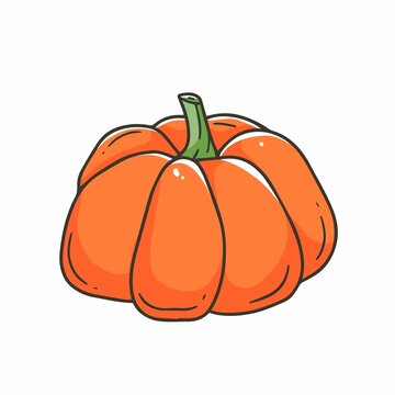 Orange fat pumpkin in a simple doodle style. Vector illustration with vegetable isolated on background.