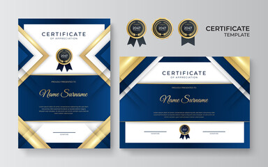 Elegant blue and gold diploma certificate template