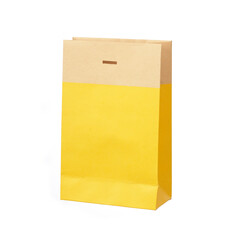Yellow paper bag isolated on white background